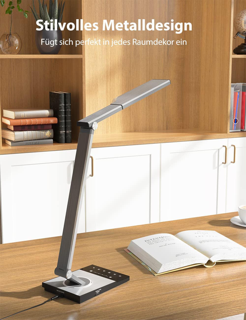 Sympa Schreibtischlampe LED Metall Tischlampe mit Nachtlicht, Moderne Bürolampe, Augenpflege Tischleuchte