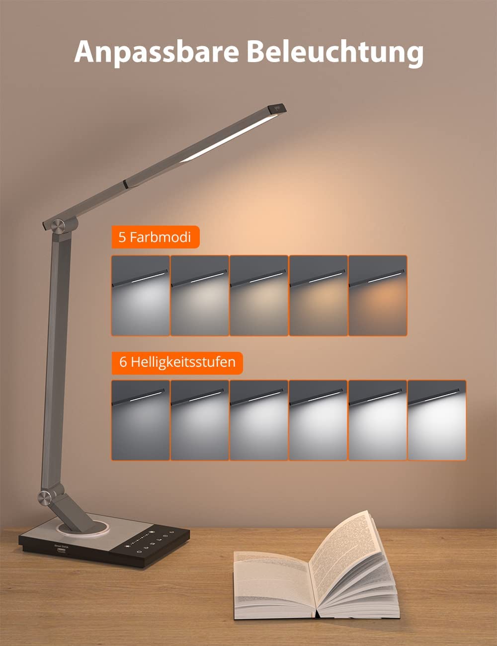 Sympa desk lamp LED metal table lamp with night light, modern office lamp, eye care table lamp 