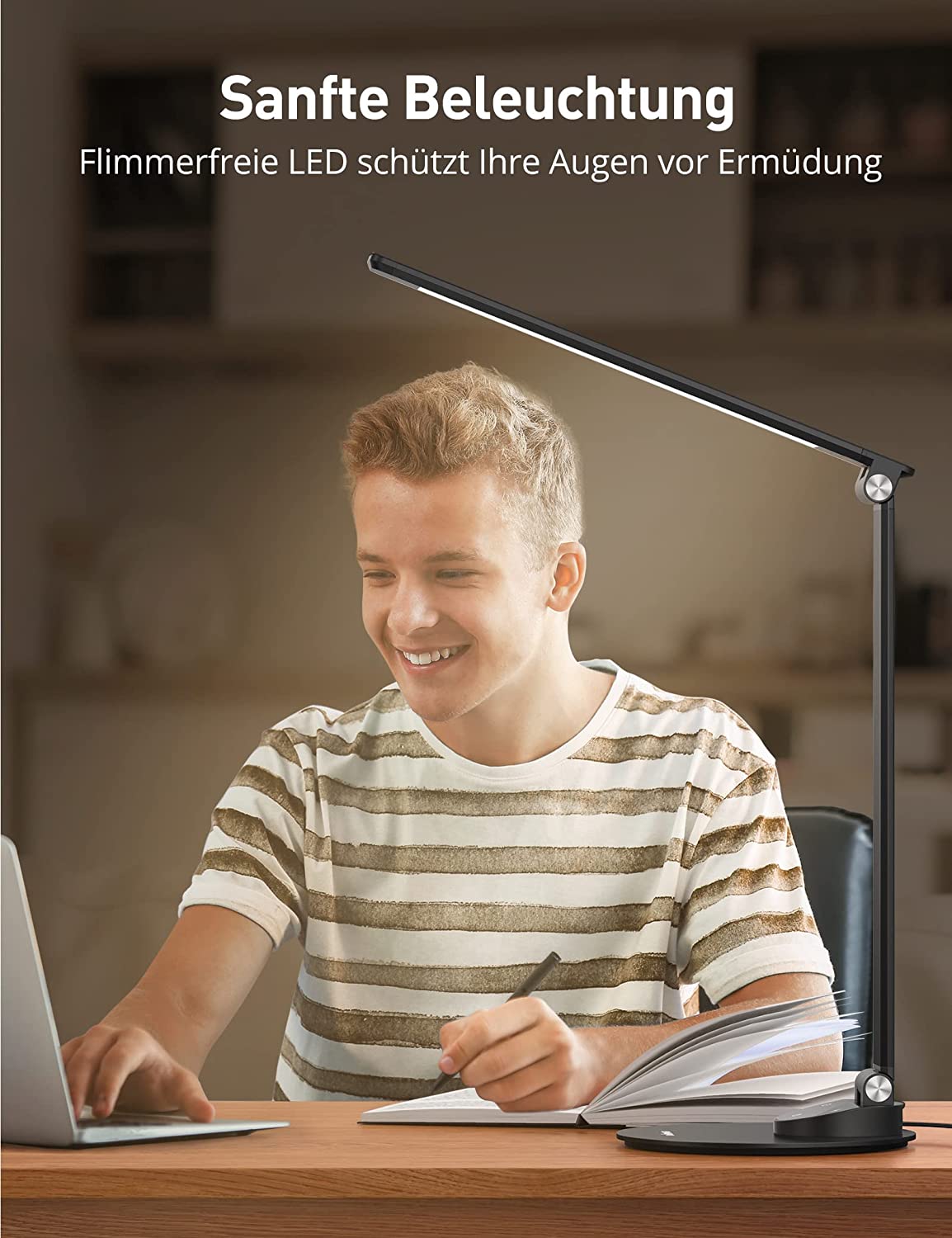 Sympa Schreibtischlampe LED Metall, Tischlampe mit 5 Farbtemperaturen, 5 Helligkeitsstufen