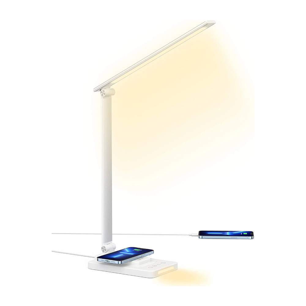 Sympa DL048 LED-Schreibtischlampe aus Metall mit kabellosem Ladegerät, 5 Farbmodi, 5 Helligkeitsstufen Tischlampe