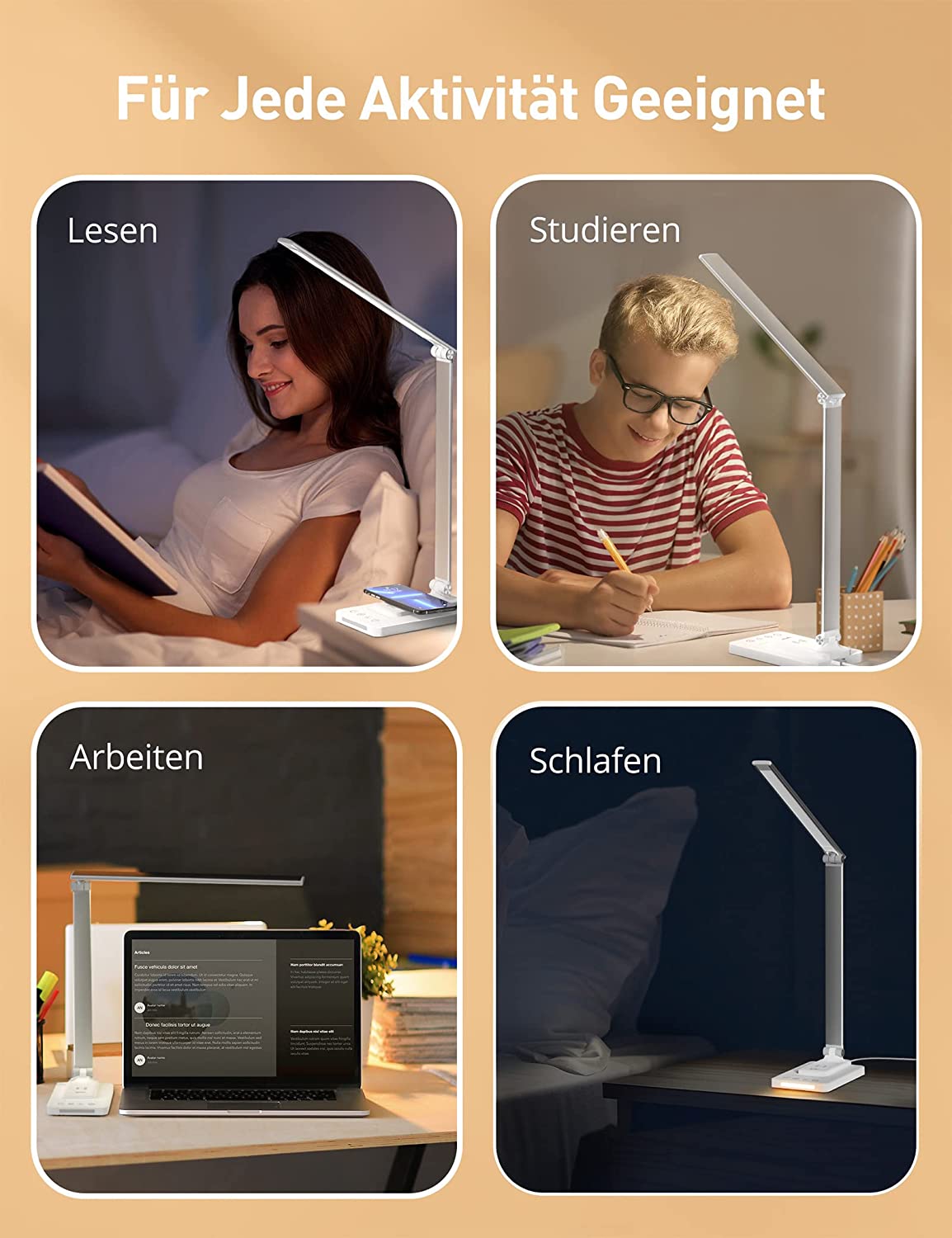 sympa desk lamp LED metal with wireless charger, 5 color modes, 5 brightness levels Table lamp 