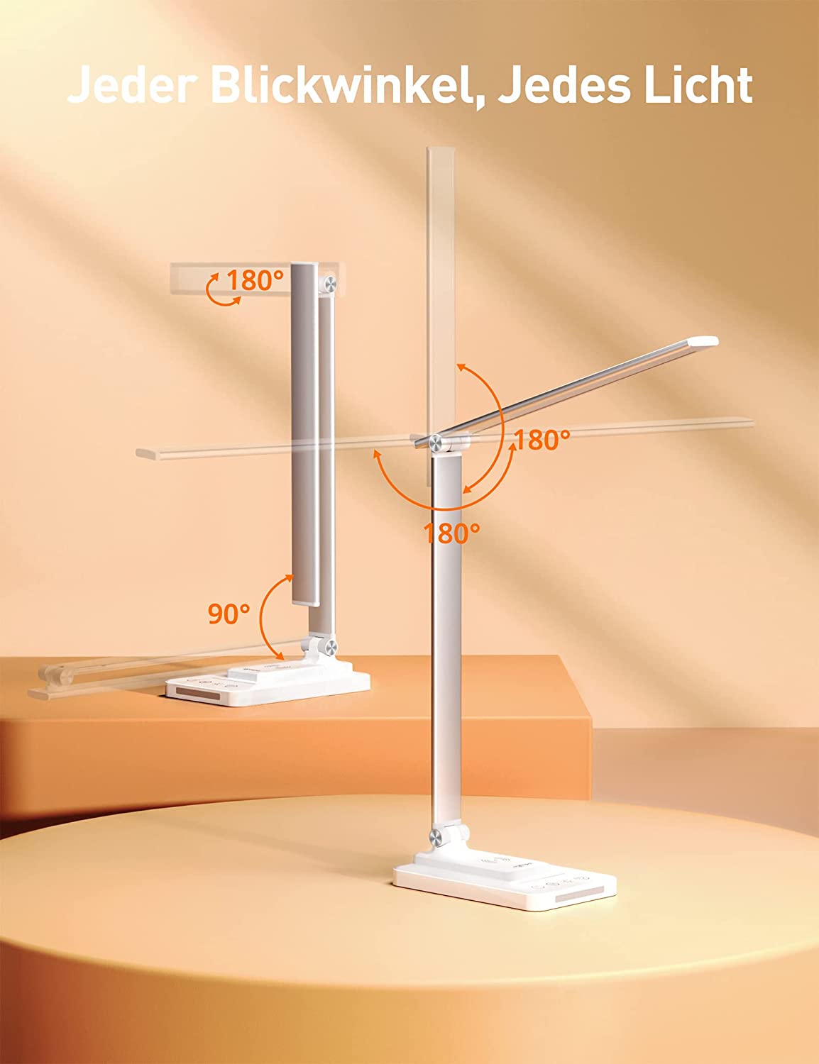 Sympa DL048 LED-Schreibtischlampe aus Metall mit kabellosem Ladegerät, 5 Farbmodi, 5 Helligkeitsstufen Tischlampe